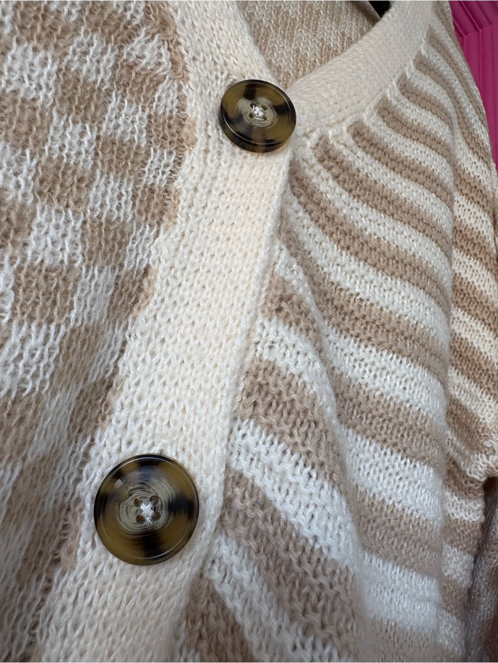 Cream & Tan Patterned Button-Front Cardigan fall Fall - Picture 4 of 9